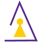 Yellow keyhole inside purple triangle Yellow keyhole inside purple triangle